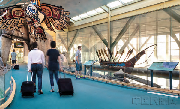 在航站楼内营造“地域感”2-温哥华机场将建筑风格、室内设计、商铺规划，与对当地土著艺术和文化的理解融合在一起.jpg